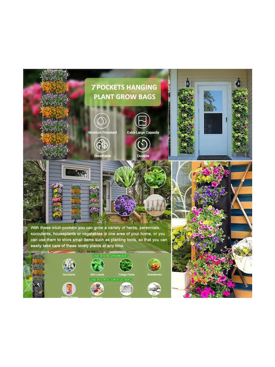 Suport Vertical pentru Flori din Textil Zola cu 7 Buzunare Perfect pentru Plante Aromatice și Suculente Lungime Totală 10