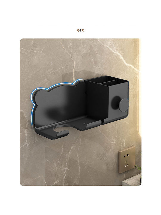Suport pentru uscător de păr Zola din plastic, orificiu cu diametru de 5,5 cm, 23 x 8,6 x 9,5 cm, negru