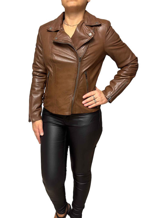 MARKOS LEATHER Women's Short Lifestyle Leather Jacket for Winter CAFE