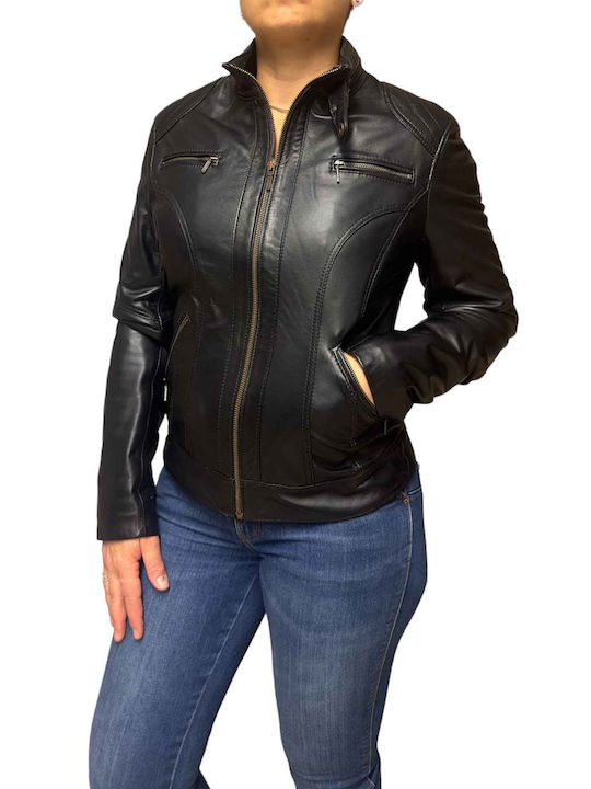 MARKOS LEATHER Women's Short Lifestyle Leather Jacket for Winter BLACK