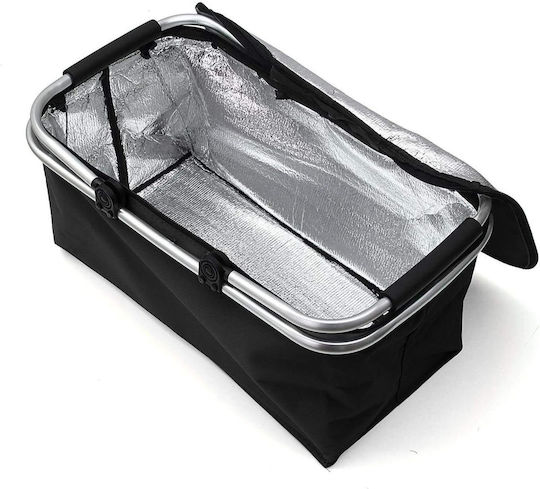 Geantă frigorifică Zola pentru picnic, depozitare alimente, mânere din plastic, aluminiu, negru, 48x28x22 cm