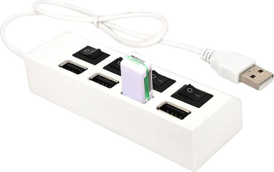 Активен USB 2.0 хъб Zola 4 порта, съвместим с интерфейси 1.1 и 1.0, пластмасов, 10.5x3x2 см, бял