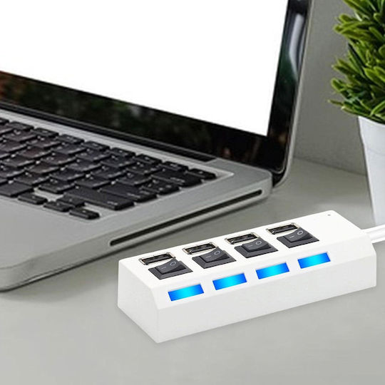 Активен USB 2.0 хъб Zola 4 порта, съвместим с интерфейси 1.1 и 1.0, пластмасов, 10.5x3x2 см, бял