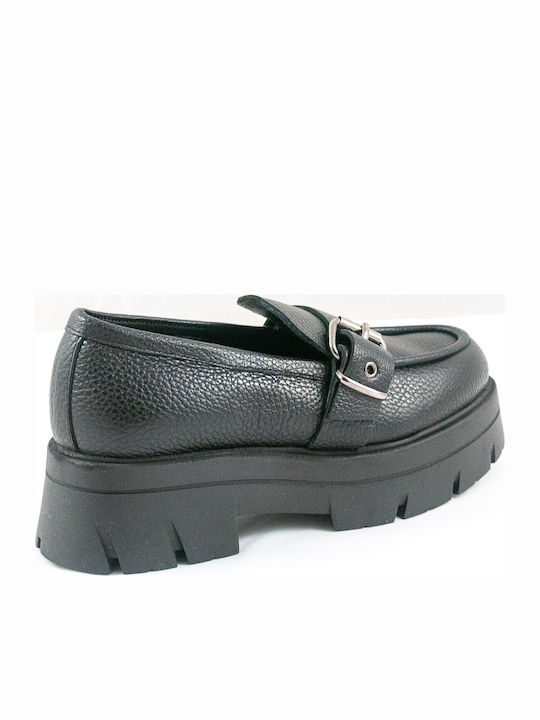 Leather Women's Moccasins in Black Color