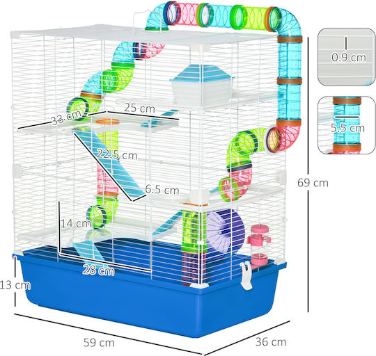 Pawhut Rodent Cage 59x36x69cm