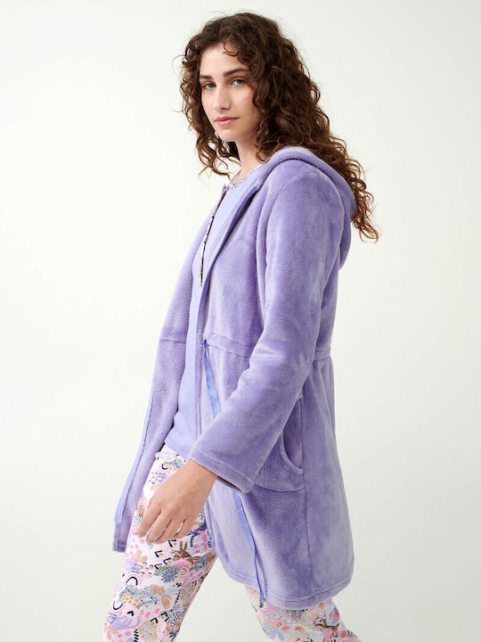 Vamp Χειμερινή Γυναικεία Fleece Ρόμπα Lavender Sweet