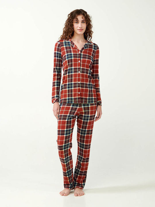 Vamp Winter Damen Pyjama-Set Baumwolle Blue