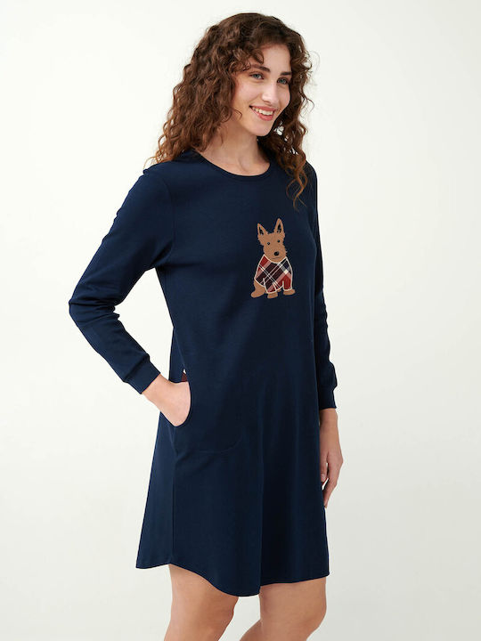 Vamp Winter Cotton Women's Nightdress Blue