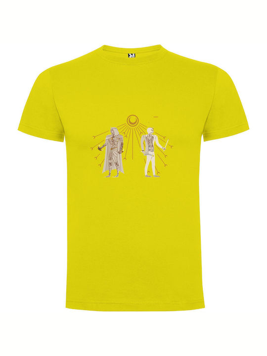 Mystical Coupling: Lunar Glyphs T-shirt Yellow Cotton