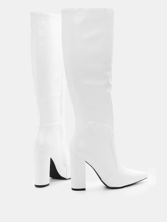 Luigi Synthetic Leather High Heel Women's Boots with Zipper White