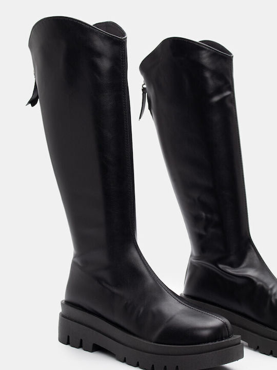 Luigi Synthetic Leather Medium Heel Women's Boots with Zipper Black