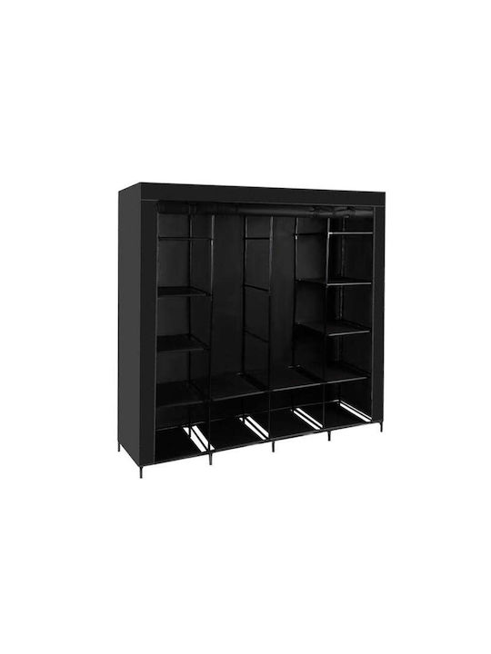 Fabric Wardrobe with Zipper and Shelves in Black Color 170x42x170cm