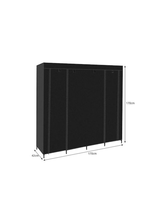 Fabric Wardrobe with Zipper and Shelves in Black Color 170x42x170cm