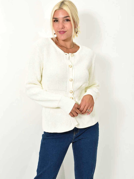 Potre Women's Knitted Cardigan with Buttons White