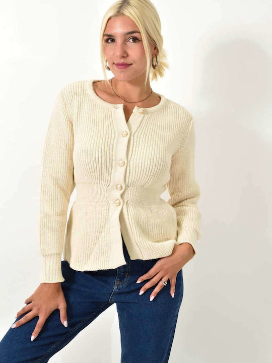 Potre Women's Knitted Cardigan with Buttons Ecru