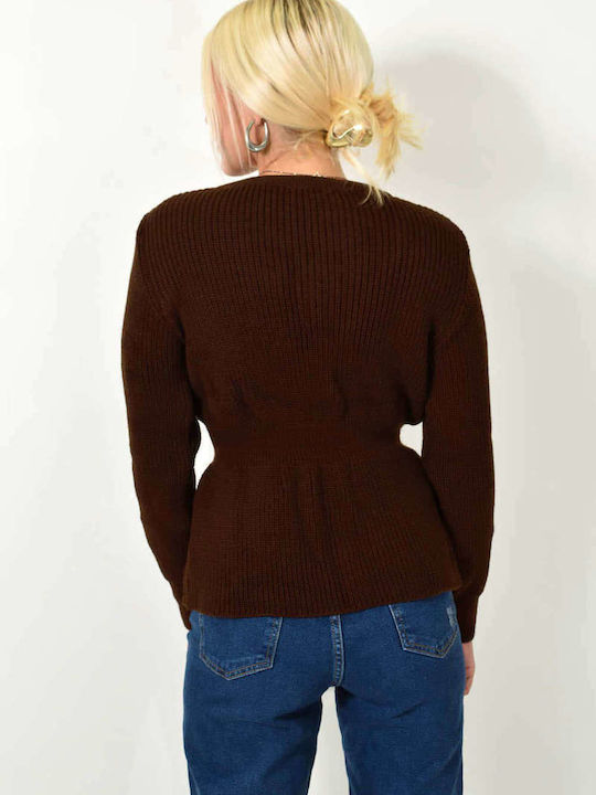 Women's Knitted Cardigan with Buttons Brown