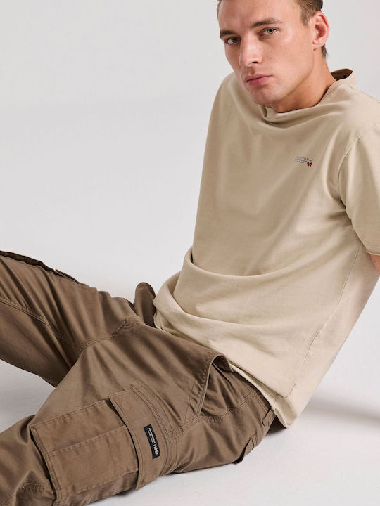Trousers Cargo Elastic in Regular Fit Lt Coffee Brown