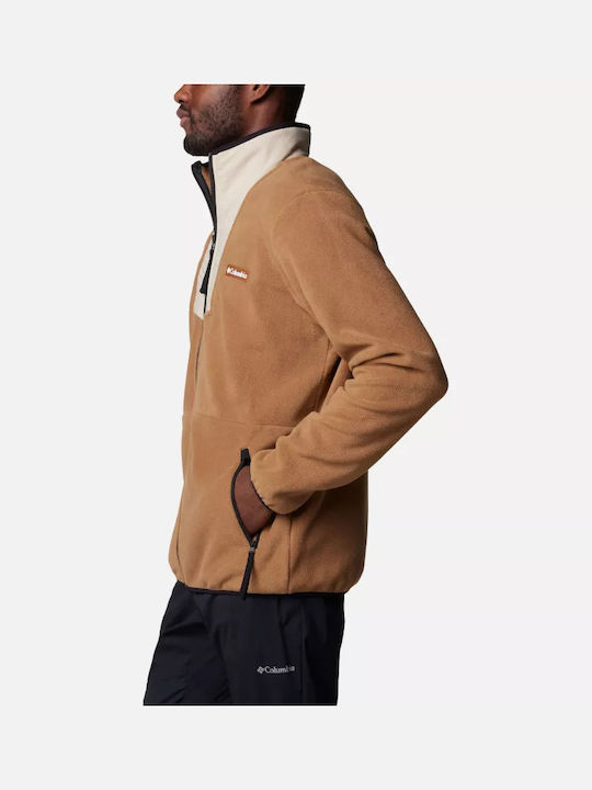 Columbia Full Jachetă Fleece pentru Bărbați cu Fermoar Beige/Brown