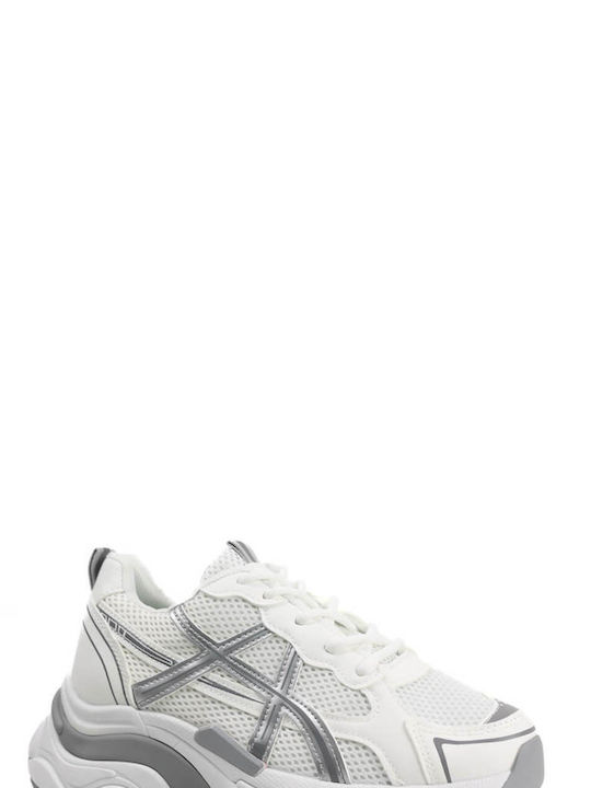 Silver Athletic Sneakers with Durable Mesh Sole