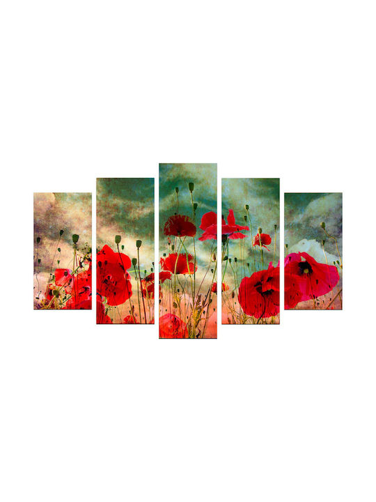 HomeMarkt Poppy Field Fivefold Painting on Canvas 60x100cm