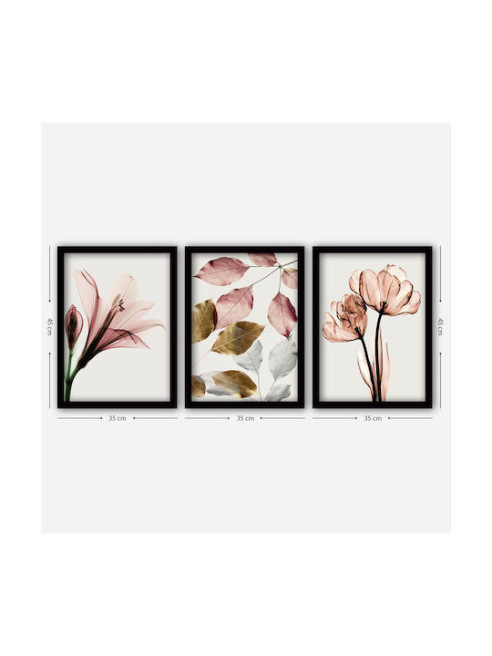 Megapap Pink Flowers Τρίπτυχος Πίνακας Πλαστικός 35x45cm