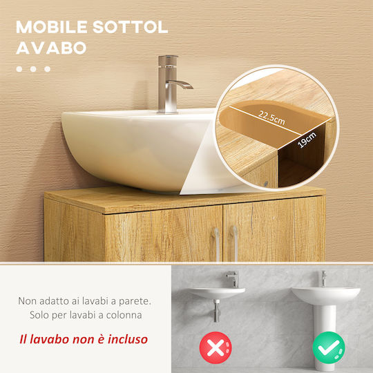 HomCom Waschtisch mit Waschbecken L60xB30xH60cm Natural Color