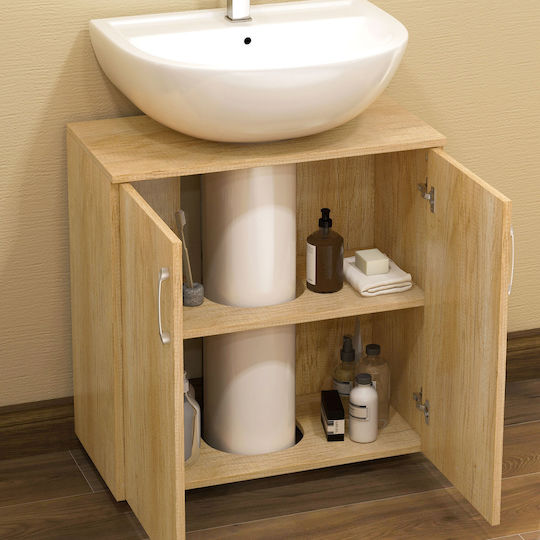 HomCom Waschtisch mit Waschbecken L60xB30xH60cm Natural Color