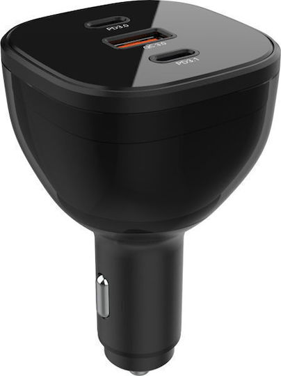 Choetech Car Charger Black with Ports: 1xUSB 2xType-C