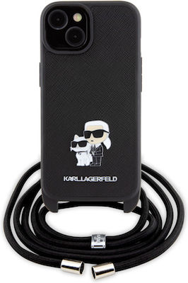 Karl Lagerfeld Saffiano Umschlag Rückseite Kunststoff / Leder Schwarz (iPhone 15 Plus)