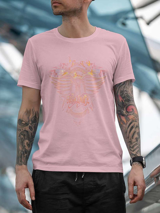 Aerosmith Logo With Wings T-shirt Pink Cotton