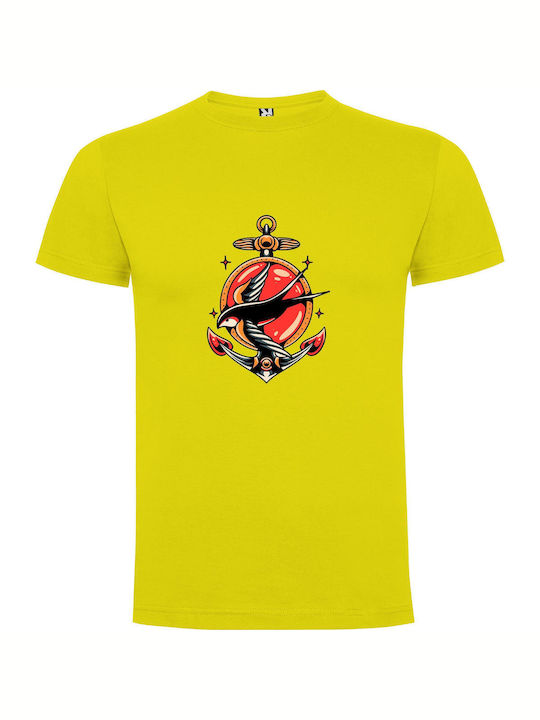 Anchored Avian Artistry T-shirt Yellow Cotton