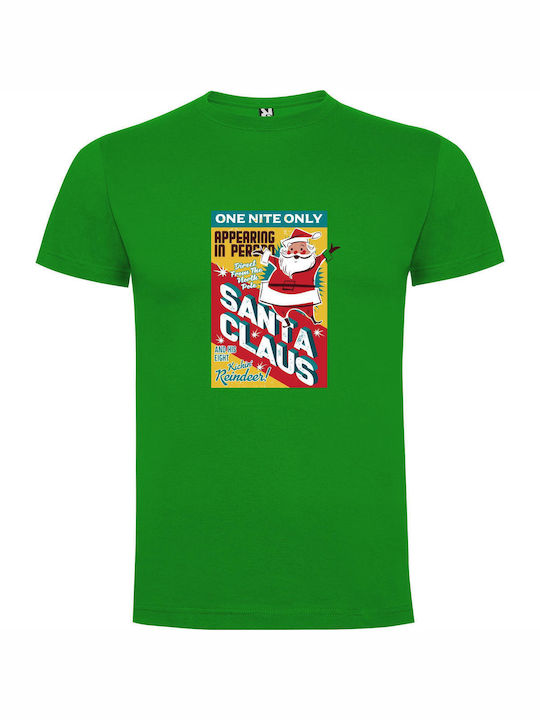 Festive Santa Art: Butcher-style T-shirt Green Cotton