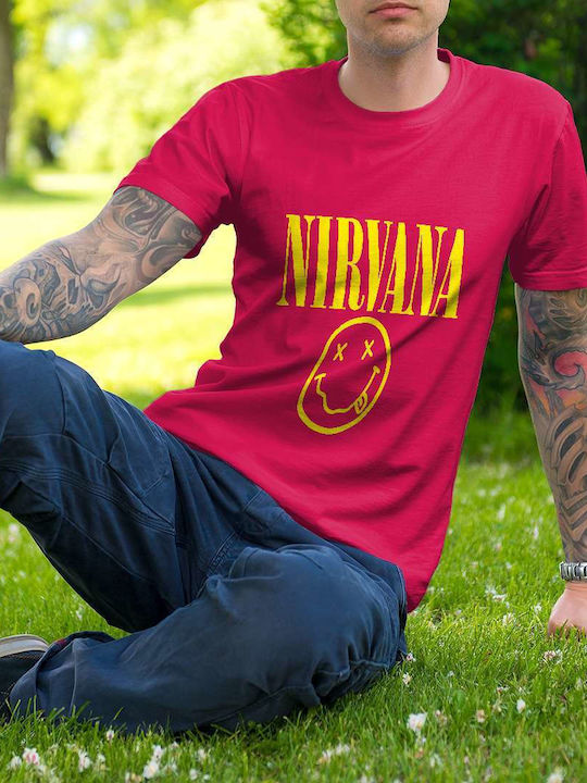 T-shirt Nirvana Φούξια Βαμβακερό