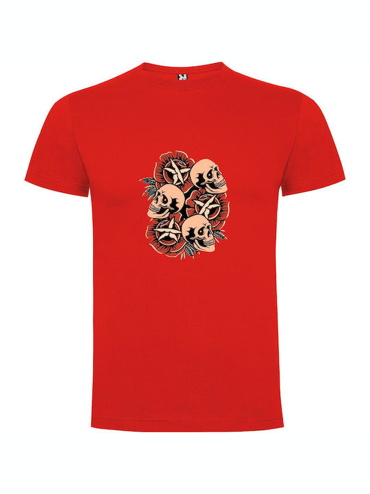 Skulls T-shirt Red Cotton