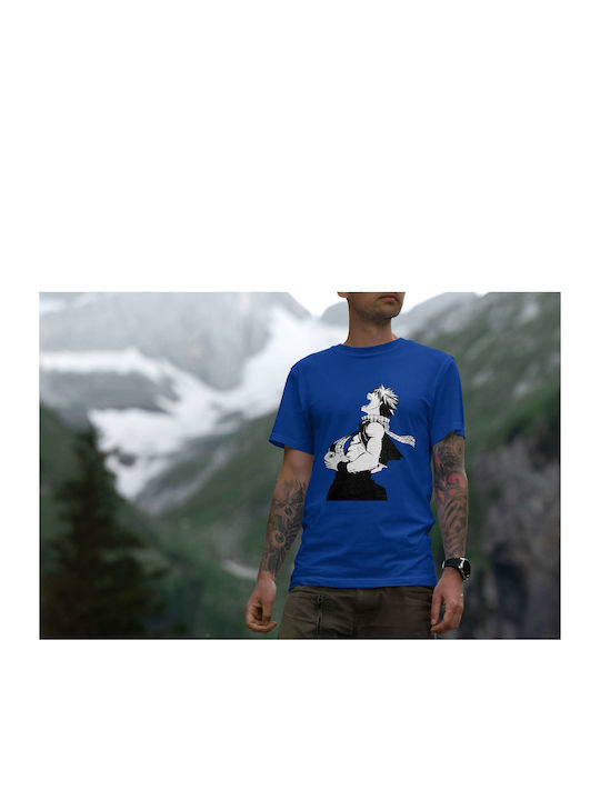 Animated Character Shouting T-shirt Blue Cotton