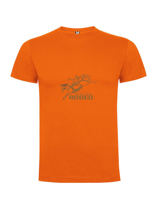 Horseback In Wild West T-shirt Orange Cotton