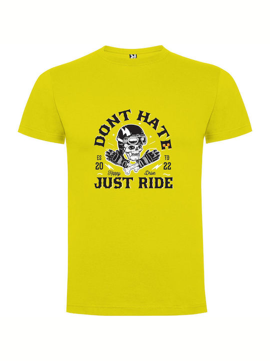 Ride Or Die Skull T-shirt Yellow Cotton