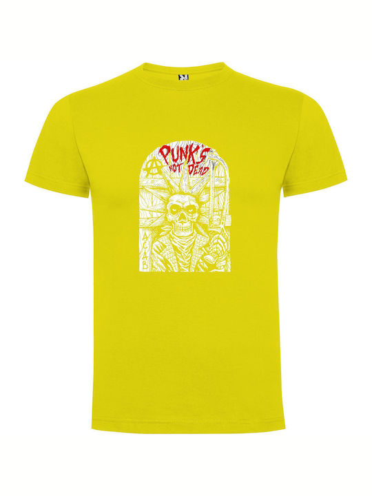 Skeletal Punk Artistry T-shirt Yellow Cotton