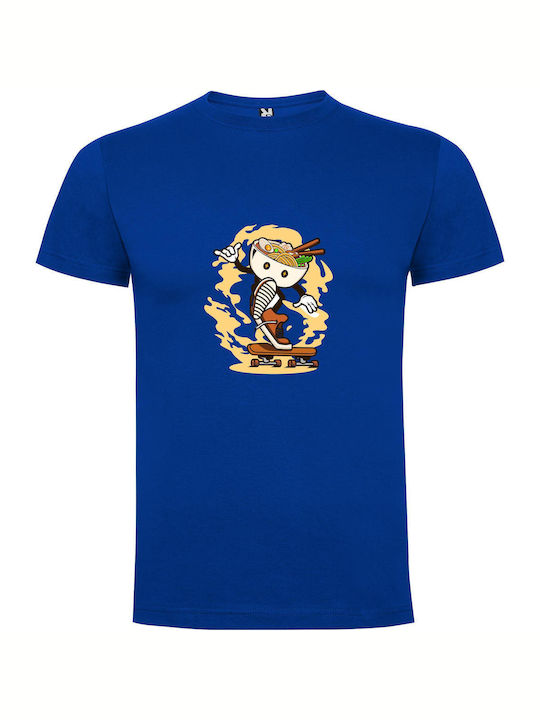 Skateboarding Cute Cartoon Chaos T-shirt Blue Cotton