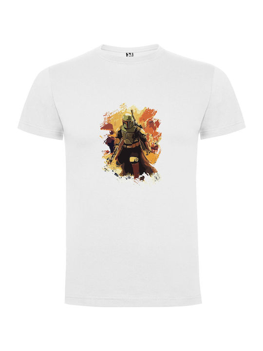 Legendary Mandalorian: Digital Art T-shirt Star Wars White Cotton