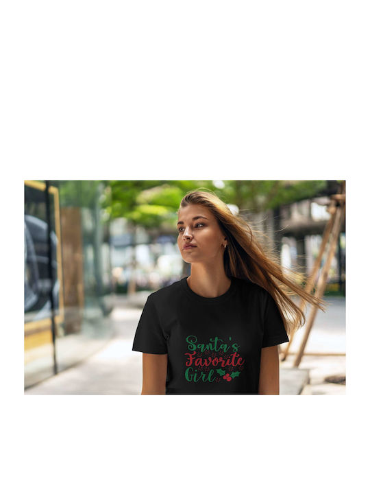 Santa's Favorite Girl T-shirt Black Cotton