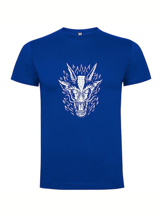 Majestic Dragon Heads T-shirt Blue Cotton