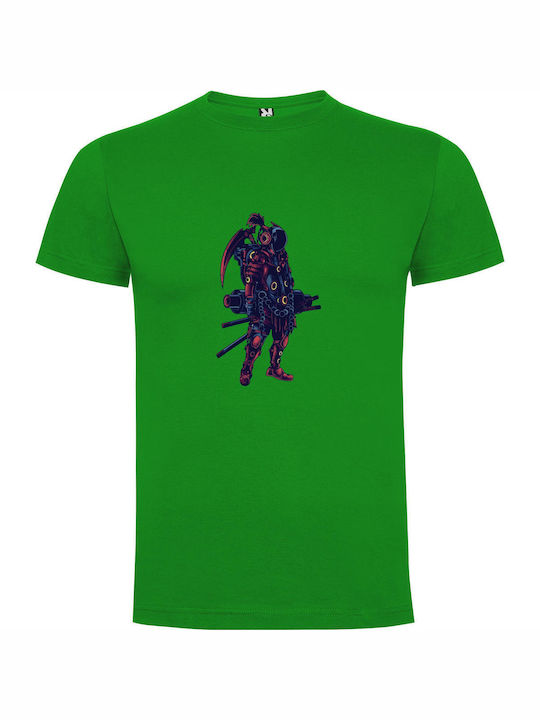 Techno-samurai Warrior T-shirt Green Cotton