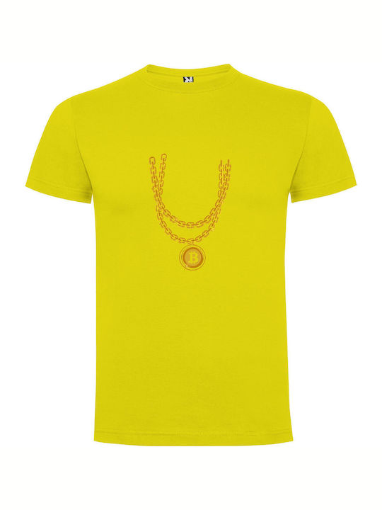 Gilded Bitcoin Charm Duo T-shirt Yellow Cotton