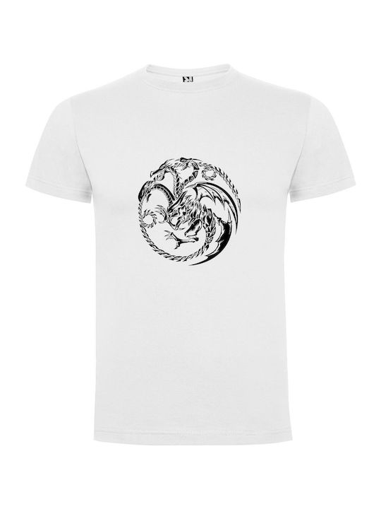 Fiery Dragon's Artful Encounter T-shirt White Cotton