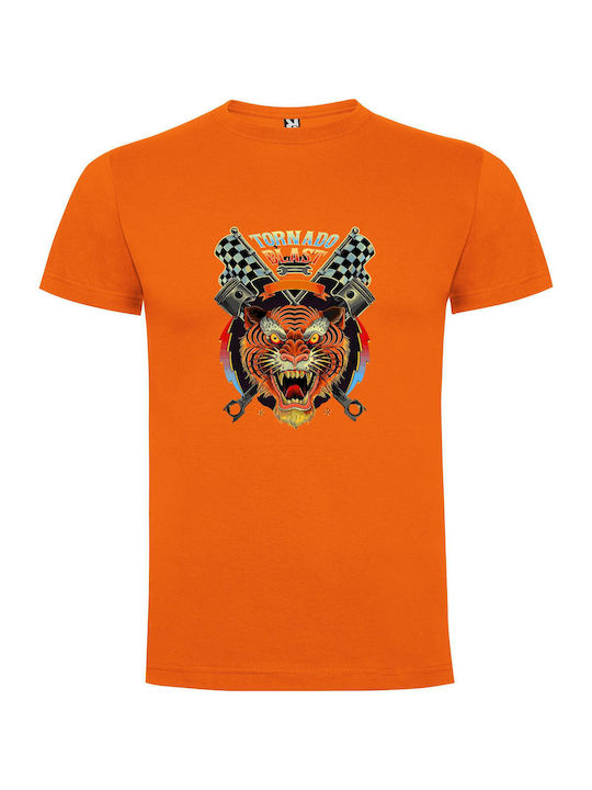 Mechanical Tiger Artwork T-shirt Orange Cotton