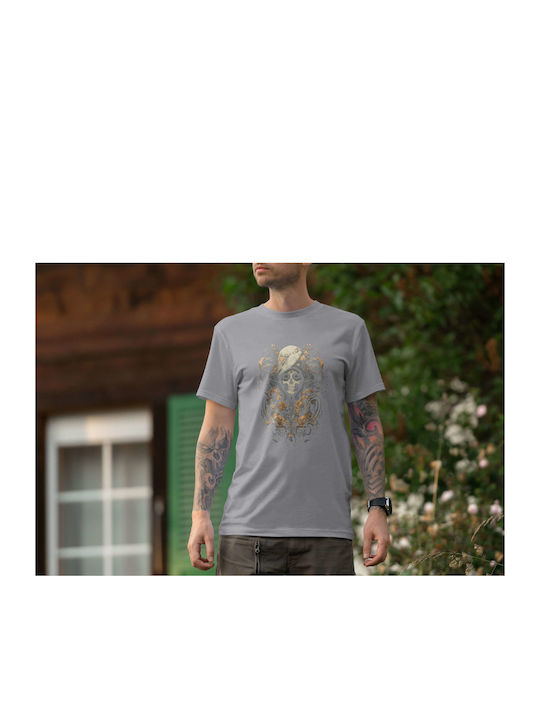 Mystic Skull Art T-shirt Gray Cotton