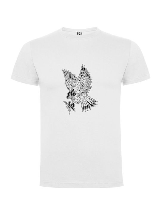 Exquisite Detailed Eagle Illustration T-shirt White Cotton