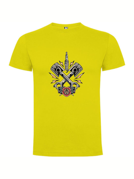 Wrenches & Roses: Tattoo Glam T-shirt Yellow Cotton