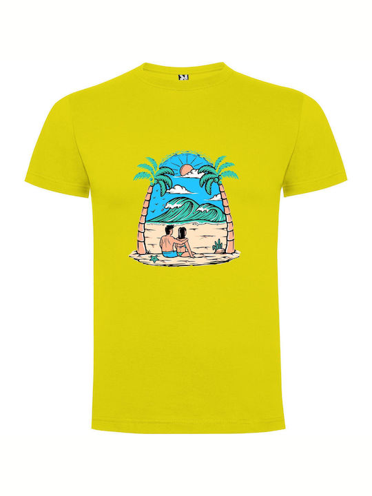 Coastal Paradise Illustration: Miami T-shirt Yellow Cotton